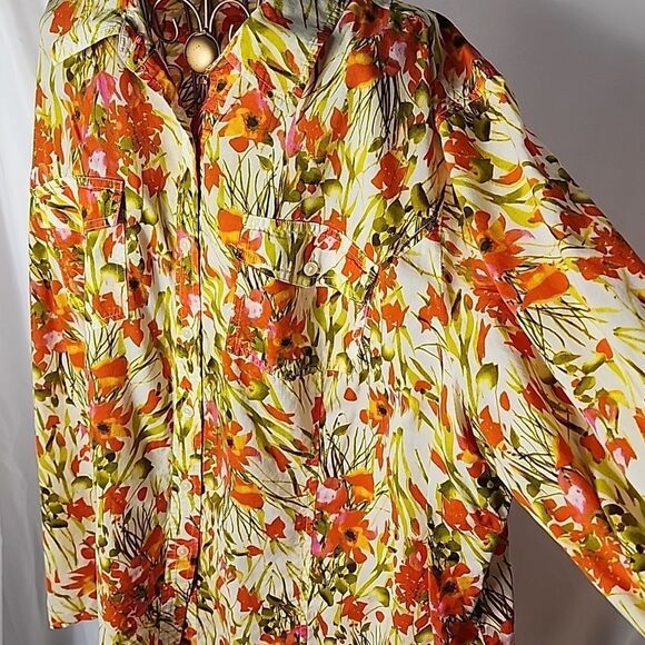 Floral Splash Size 3X Jones New York Button-Up Blouse - Picture 3 of 8